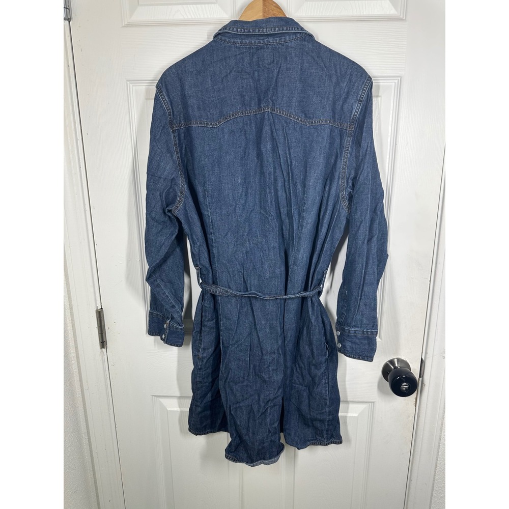 Wrangler Dress Womens XXL Blue Denim Western Snap Front Tie Waist Long Sleeve - Picture 2 of 8